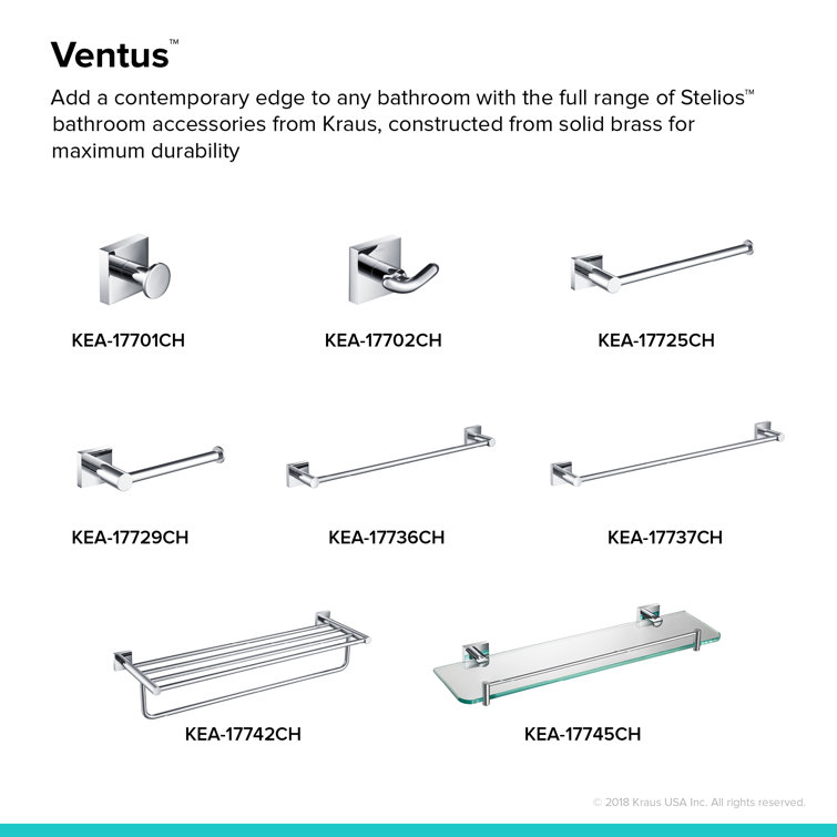 Ventus Chrome Finish Modern Wall Mount Toilet Paper Holder