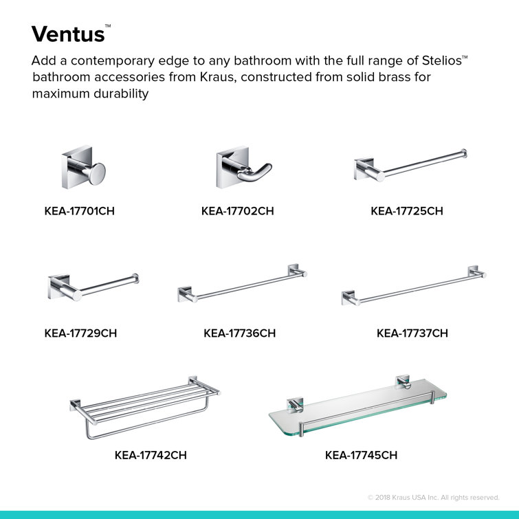 Ventus Chrome Wall Mounted Single Towel Hook
