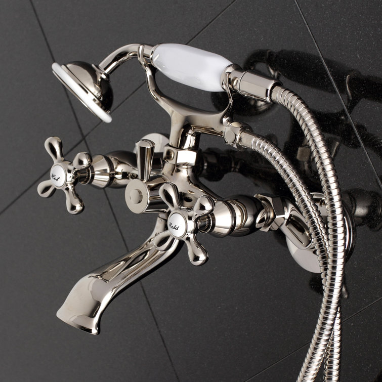 Polished Nickel Wall Mount Clawfoot Tub Faucet with Hand Shower