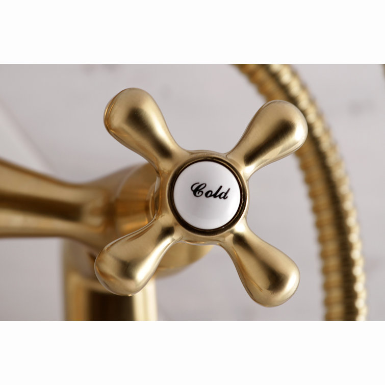 Brushed Brass Wall Mount Clawfoot Tub Faucet with Hand Shower