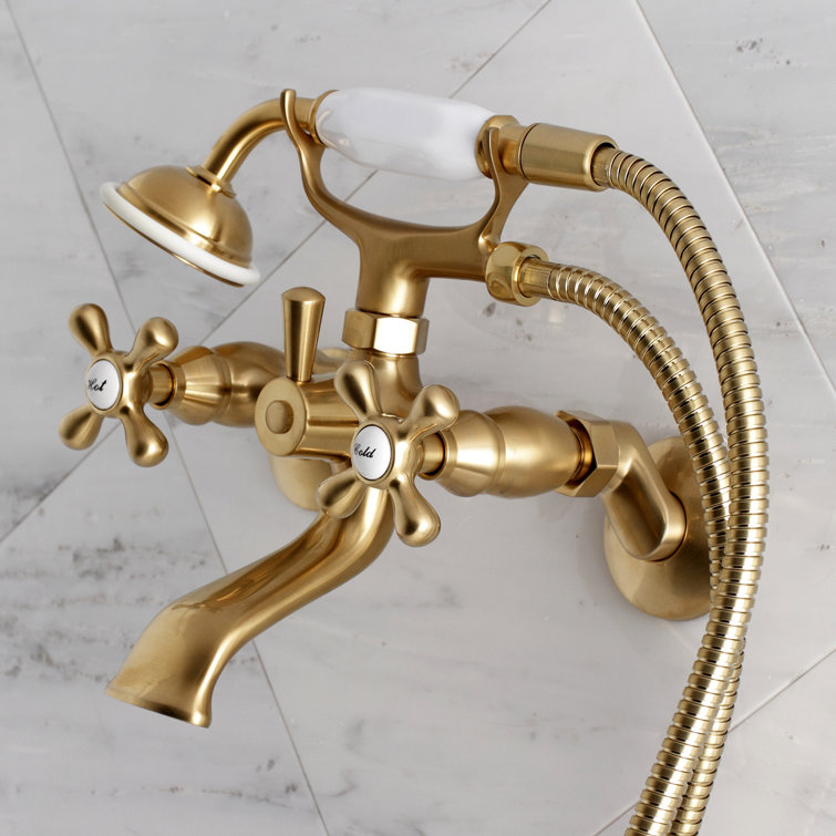 Brushed Brass Wall Mount Clawfoot Tub Faucet with Hand Shower