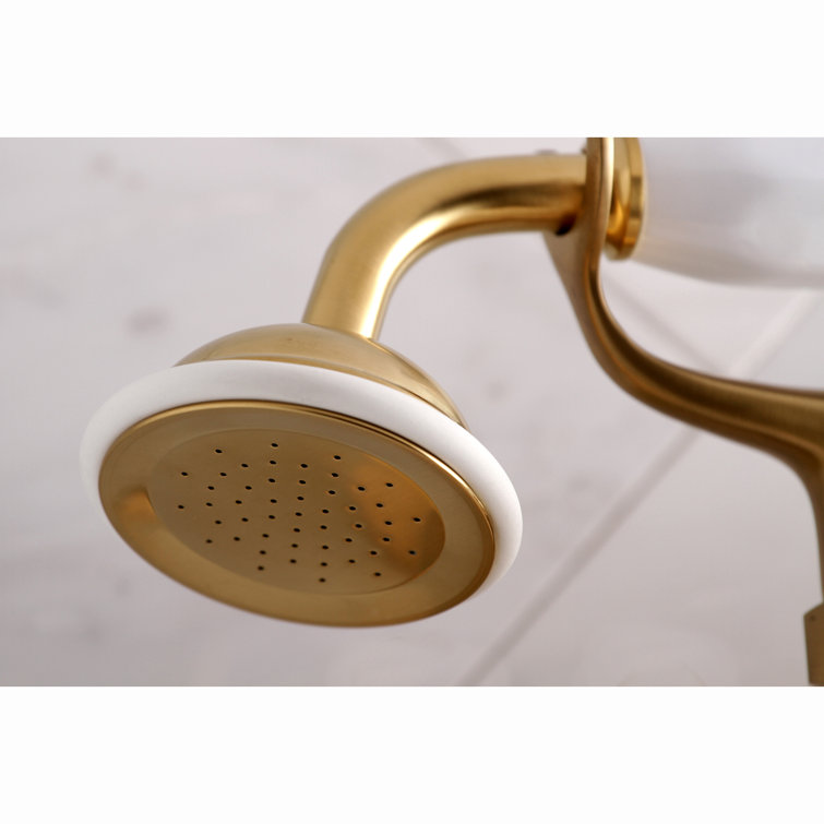 Brushed Brass Wall Mount Clawfoot Tub Faucet with Hand Shower