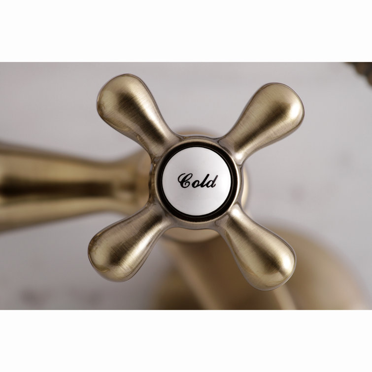 Traditional Antique Brass Wall-Mounted Clawfoot Tub Faucet with Handshower