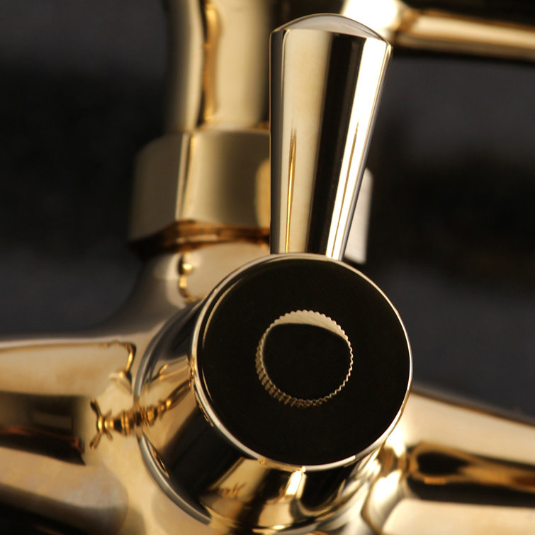 Victorian Polished Brass Wall Mount Clawfoot Tub Faucet with Cross Handles and Hand Shower
