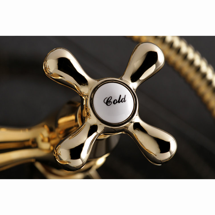 Polished Brass Wall Mount Clawfoot Tub Faucet with Hand Shower