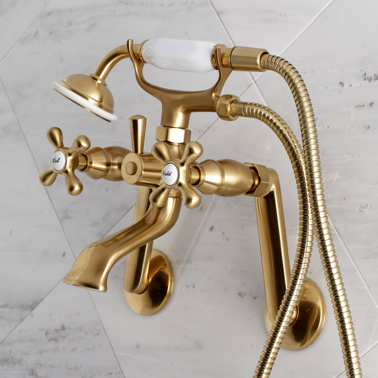 Brushed Brass Wall Mount Clawfoot Tub Faucet with Hand Shower