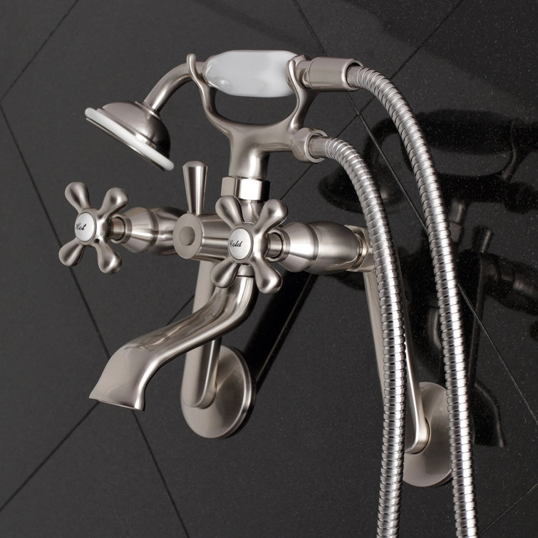 Brushed Nickel Wall Mount Clawfoot Tub Faucet with Hand Shower