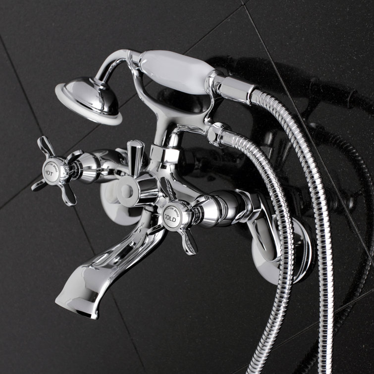 Polished Chrome Wall Mount Clawfoot Tub Faucet with Hand Shower
