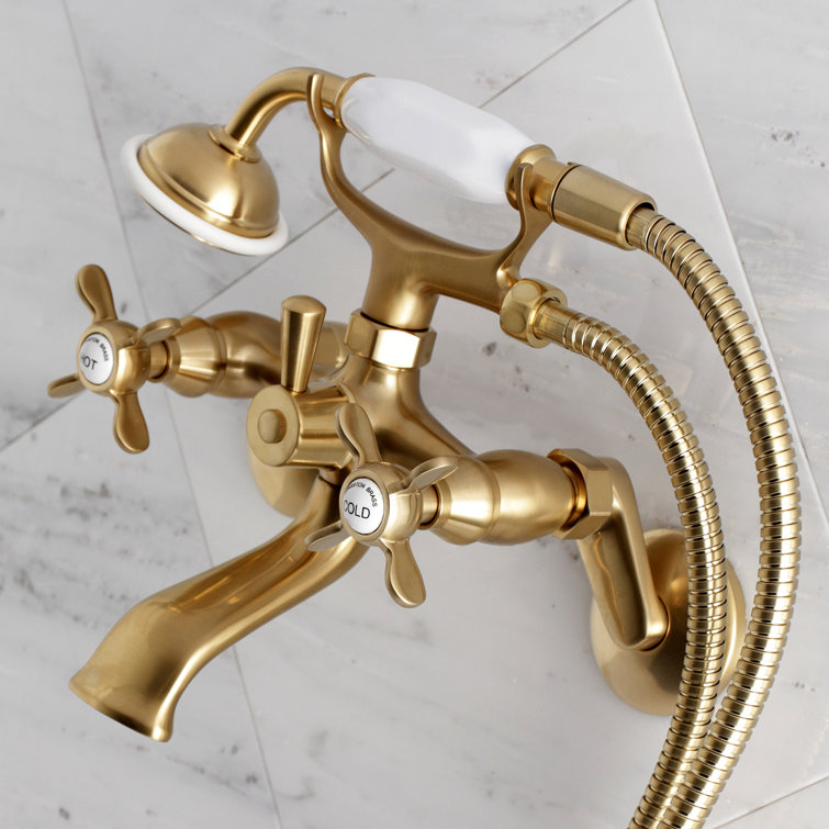 Brushed Brass Wall Mount Clawfoot Tub Faucet with Hand Shower