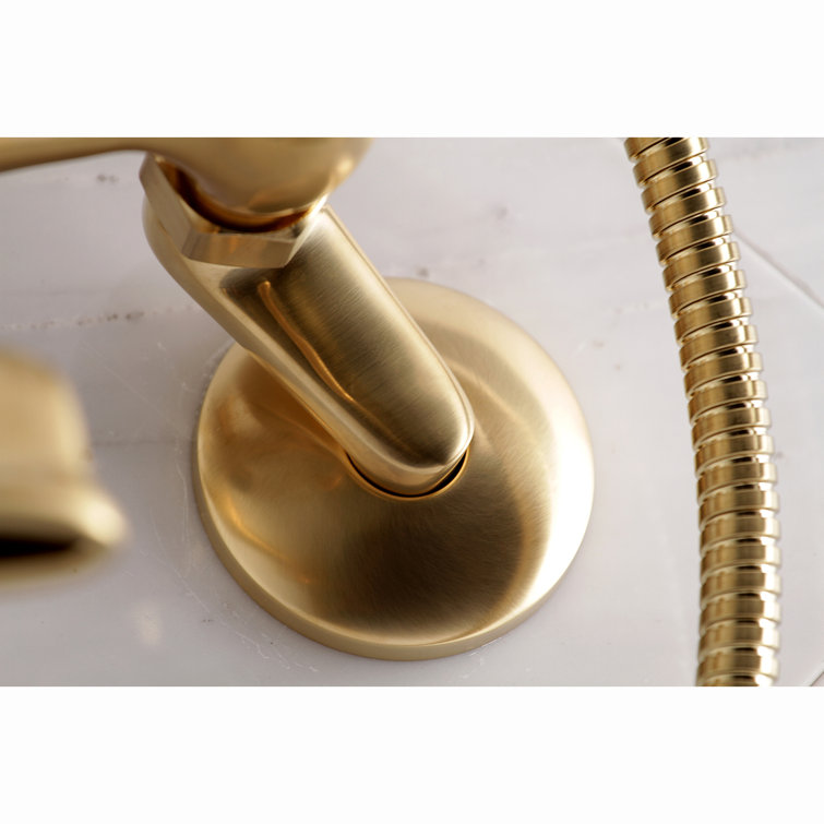 Brushed Brass Wall Mount Clawfoot Tub Faucet with Hand Shower