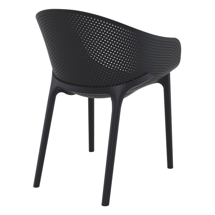 Black Plastic Resin Modern Outdoor Dining Chairs, Set of 2