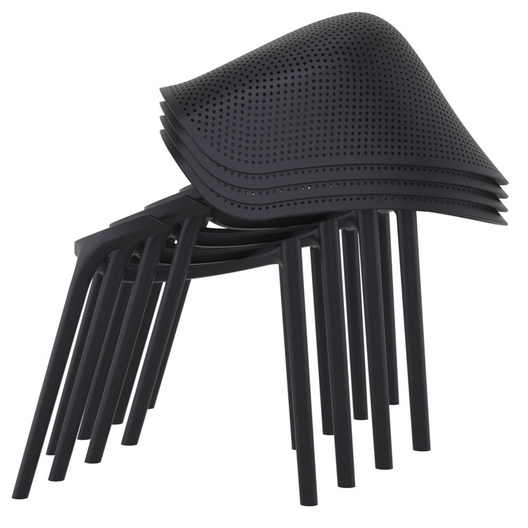 Black Plastic Resin Modern Outdoor Dining Chairs, Set of 2