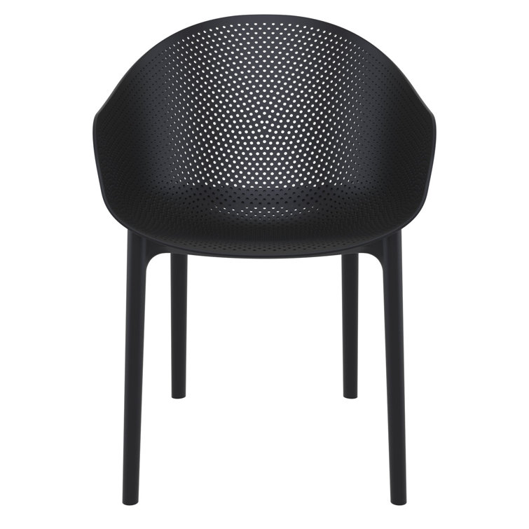 Black Plastic Resin Modern Outdoor Dining Chairs, Set of 2