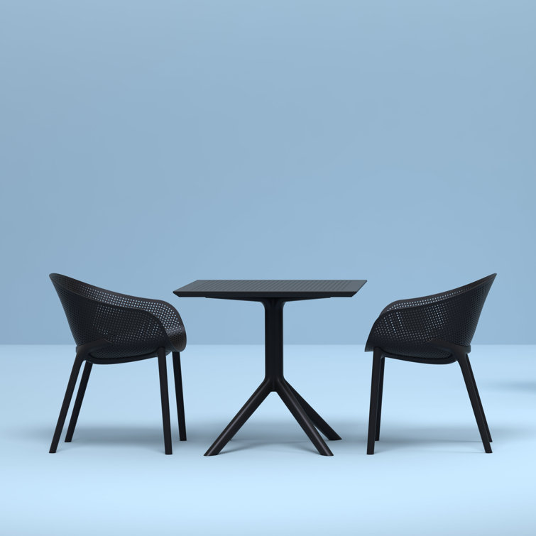 Black Plastic Resin Modern Outdoor Dining Chairs, Set of 2