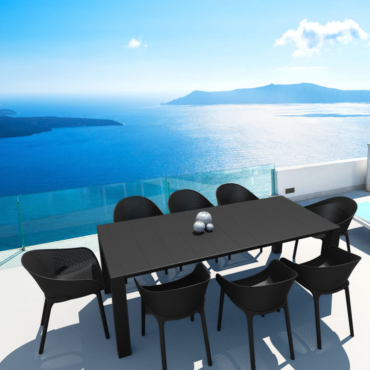 Black Plastic Resin Modern Outdoor Dining Chairs, Set of 2