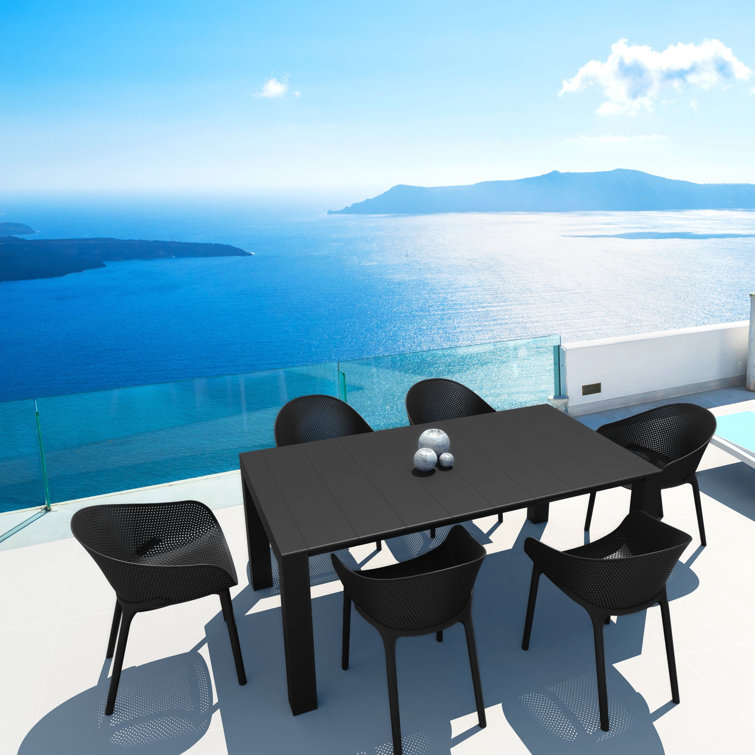 Black Plastic Resin Modern Outdoor Dining Chairs, Set of 2