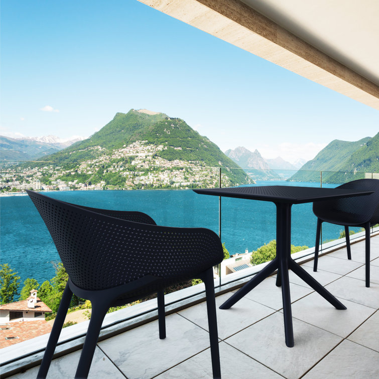 Black Plastic Resin Modern Outdoor Dining Chairs, Set of 2