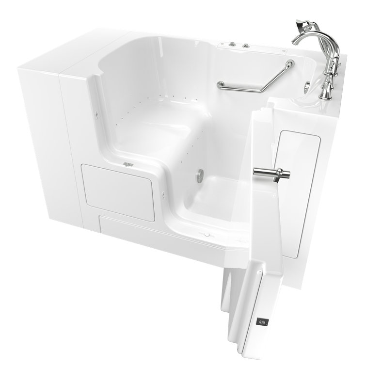 52'' White Fiberglass Walk-In Air Bathtub with Chrome Faucet