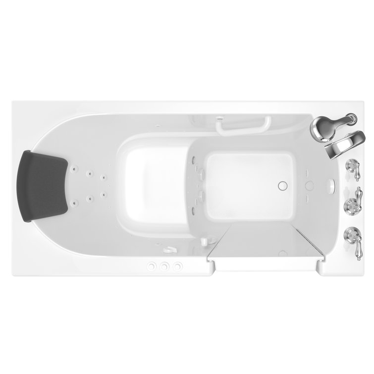 60'' White Fiberglass Walk-In Bathtub with Chrome Faucet