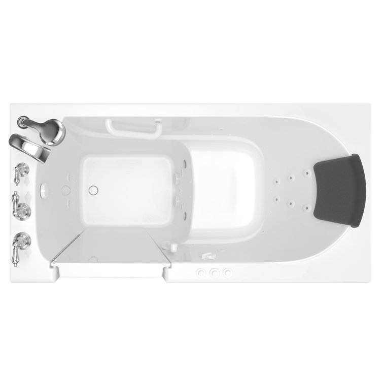 White Fiberglass Walk-In Bathtub with Jets and Faucet