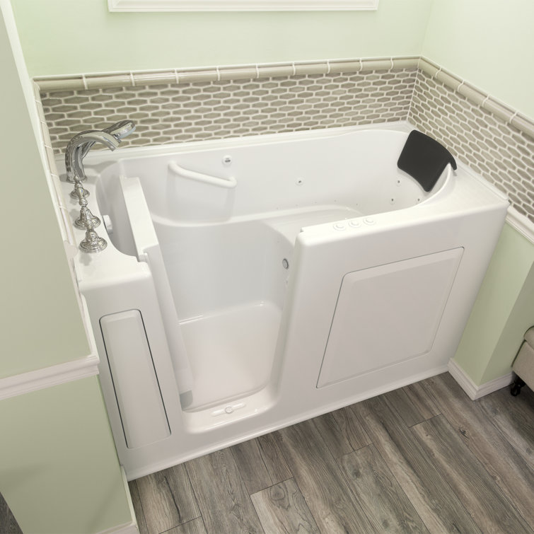 White Fiberglass Walk-In Bathtub with Jets and Faucet