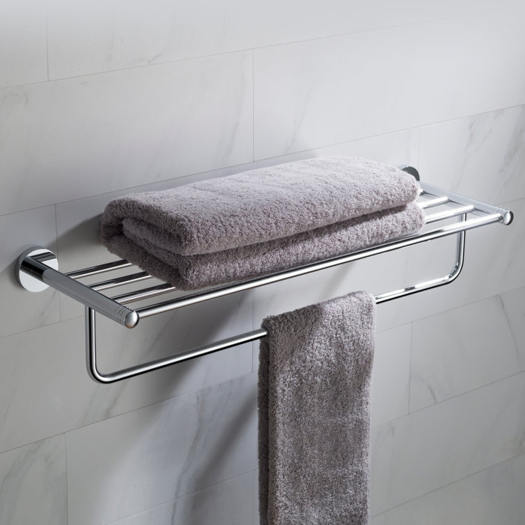 Elie Chrome Wall-Mounted Accent Shelf with Towel Bar