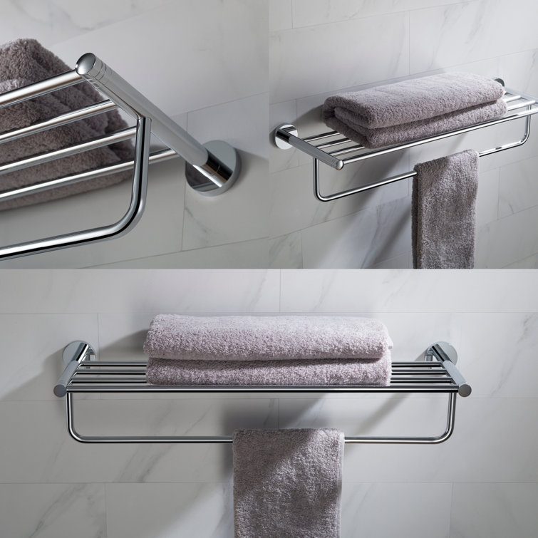 Elie Chrome Wall-Mounted Accent Shelf with Towel Bar