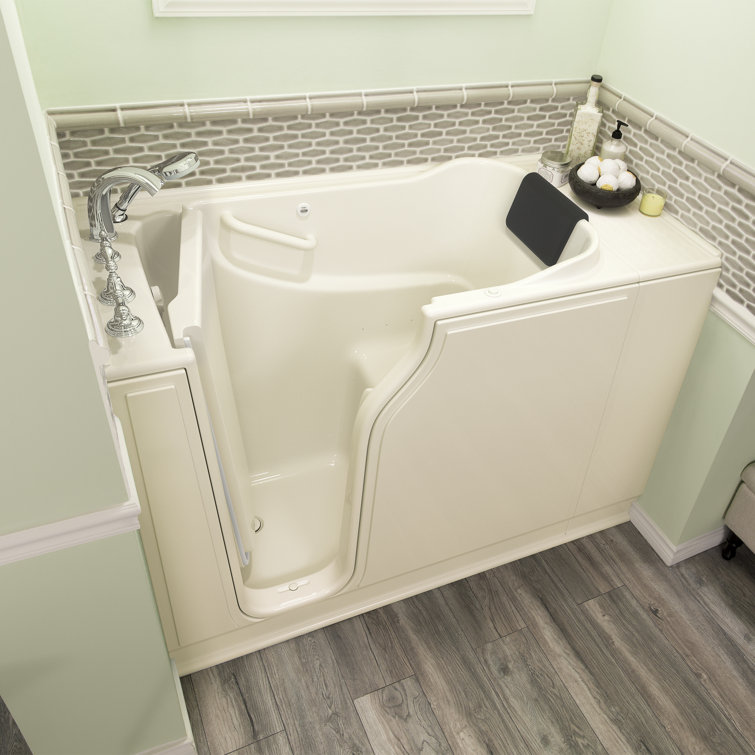 Linen Left-Hand Walk-In Fiberglass Bathtub with Faucet