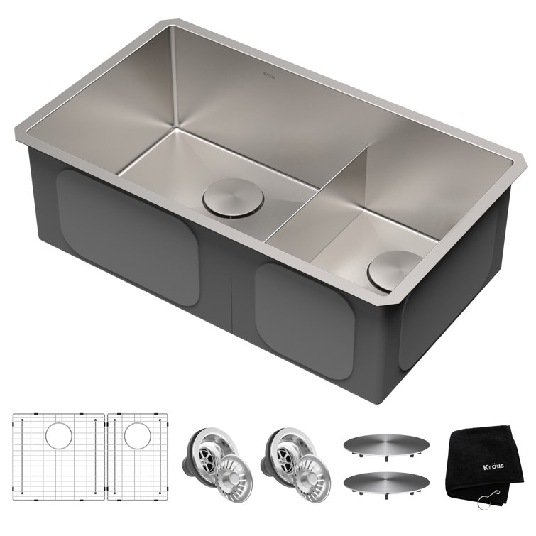 Kraus 32-Inch Satin Stainless Steel Double Bowl Undermount Sink