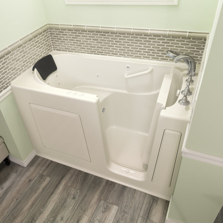 Linen Right-Hand Alcove Fiberglass Walk-In Bathtub with Jets