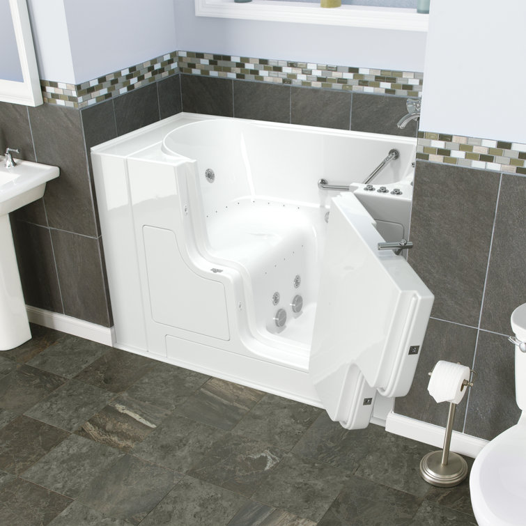 52'' x 30'' White Fiberglass Walk-In Bathtub with Chrome Faucet