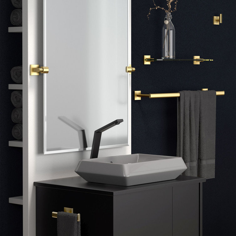 Elevate Brushed Brass Glass and Metal 5-Piece Bathroom Hardware Set