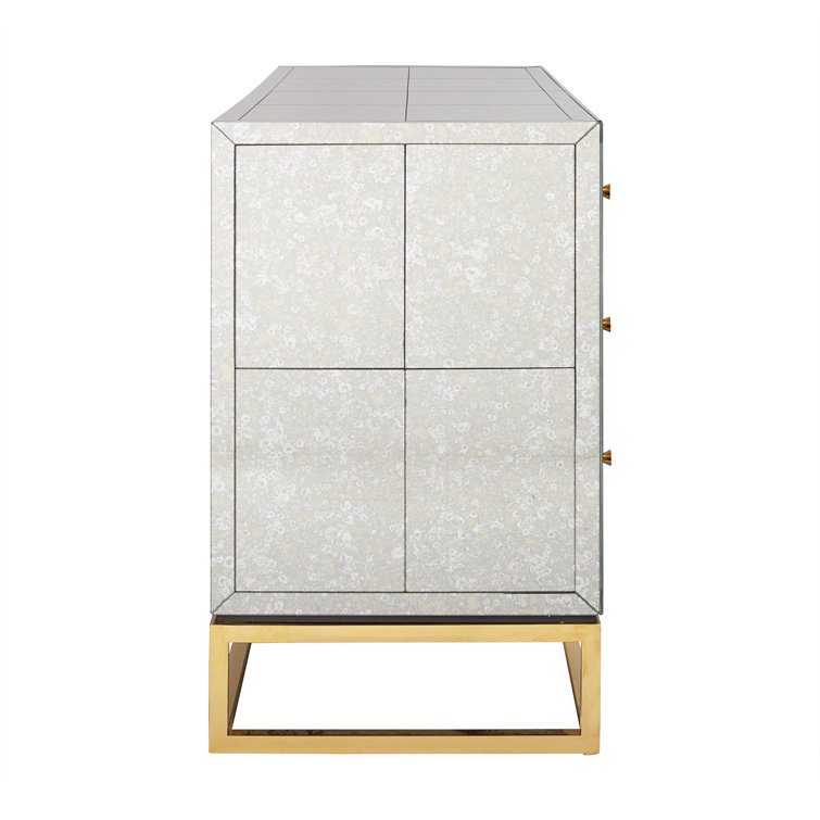 Delphine Antiqued Mirror & Brass Six-Drawer Mid-Century Credenza