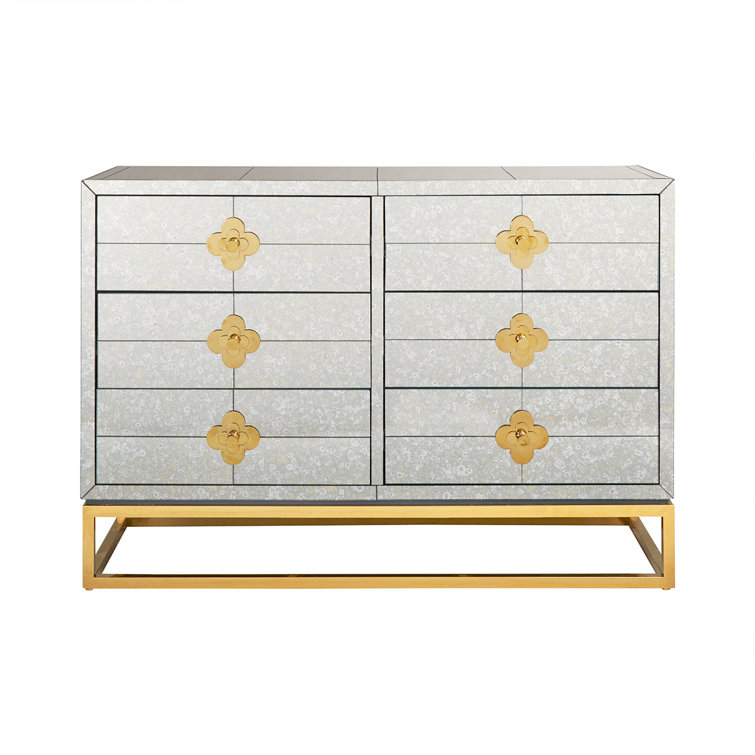 Delphine Antiqued Mirror & Brass Six-Drawer Mid-Century Credenza