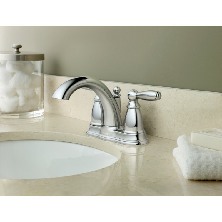 Chrome Two-Handle Centerset Bathroom Faucet with Drain Assembly