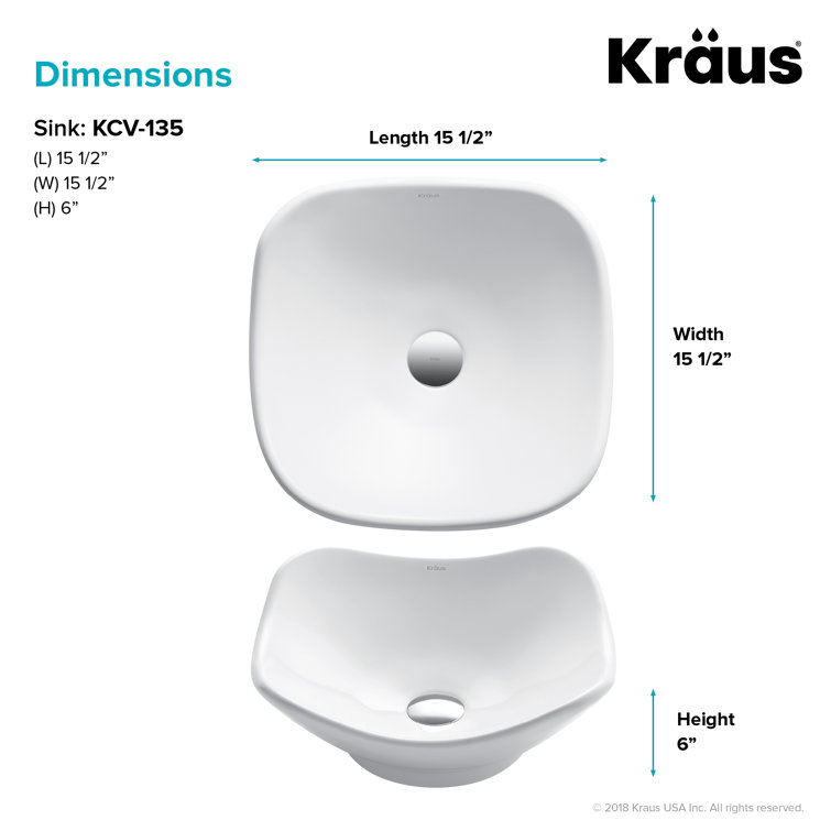 White Ceramic Above-Counter Vessel Bathroom Sink, 15.75 inches