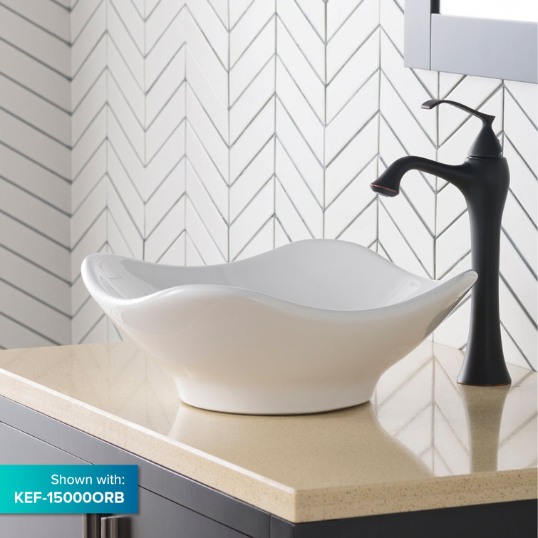 White Ceramic Above-Counter Vessel Bathroom Sink, 15.75 inches