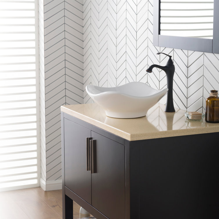 White Ceramic Above-Counter Vessel Bathroom Sink, 15.75 inches