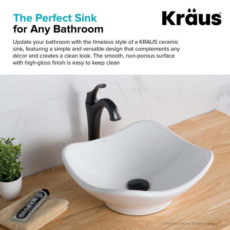 White Ceramic Above-Counter Vessel Bathroom Sink, 15.75 inches