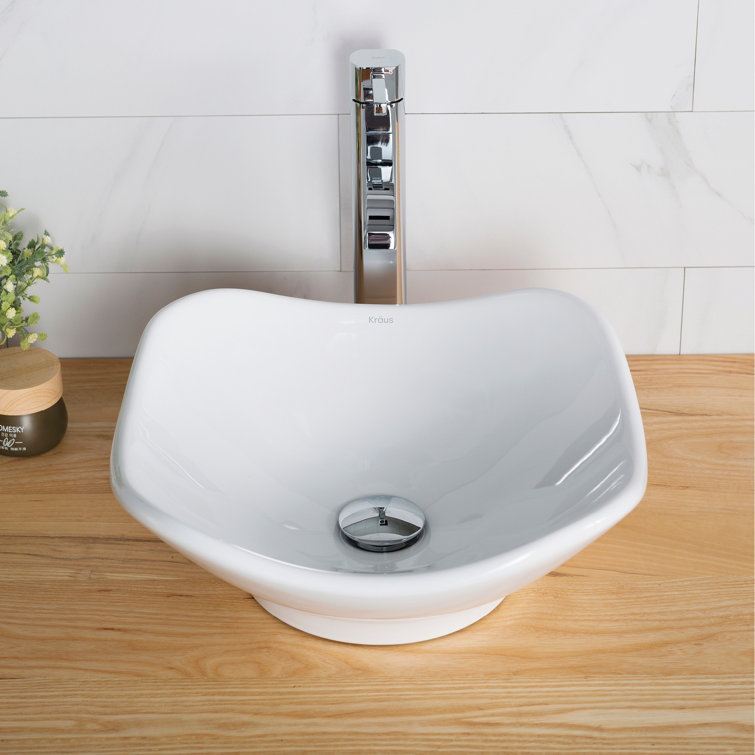 White Ceramic Above-Counter Vessel Bathroom Sink, 15.75 inches