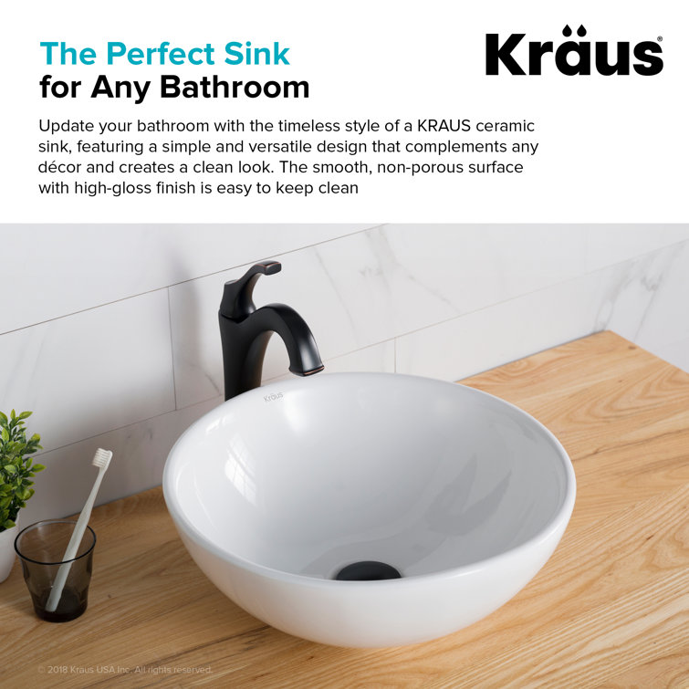 White Round Ceramic Vessel Bathroom Sink, 16 Inch