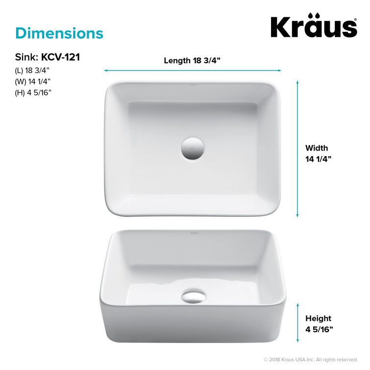 White Ceramic Rectangular Vessel Bathroom Sink