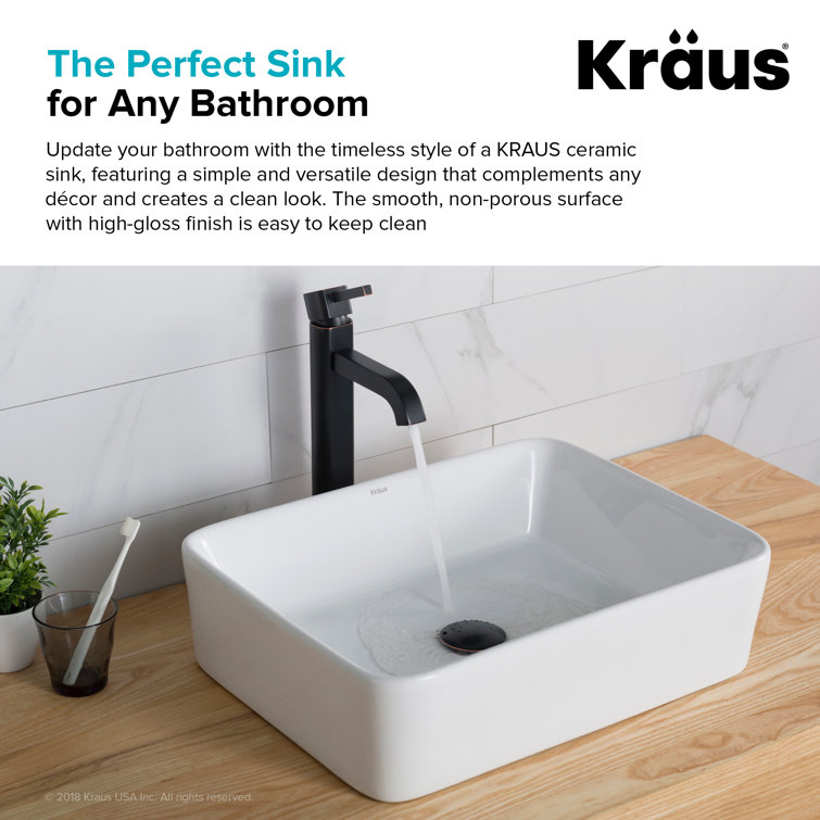 White Ceramic Rectangular Vessel Bathroom Sink