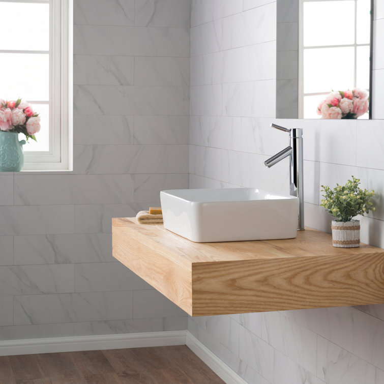 White Ceramic Rectangular Vessel Bathroom Sink