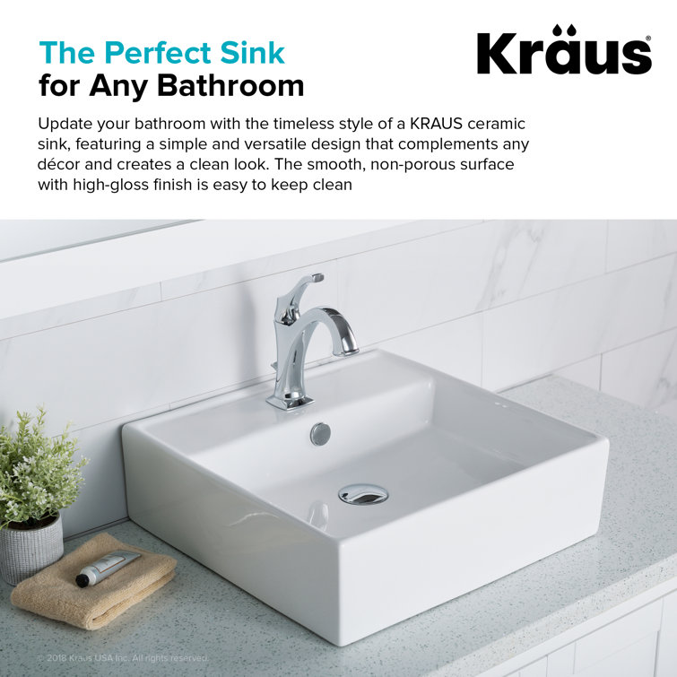 Modern Square White Ceramic Vessel Bathroom Sink, 18.5"