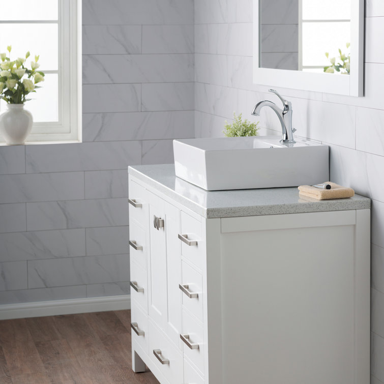 Modern Square White Ceramic Vessel Bathroom Sink, 18.5"