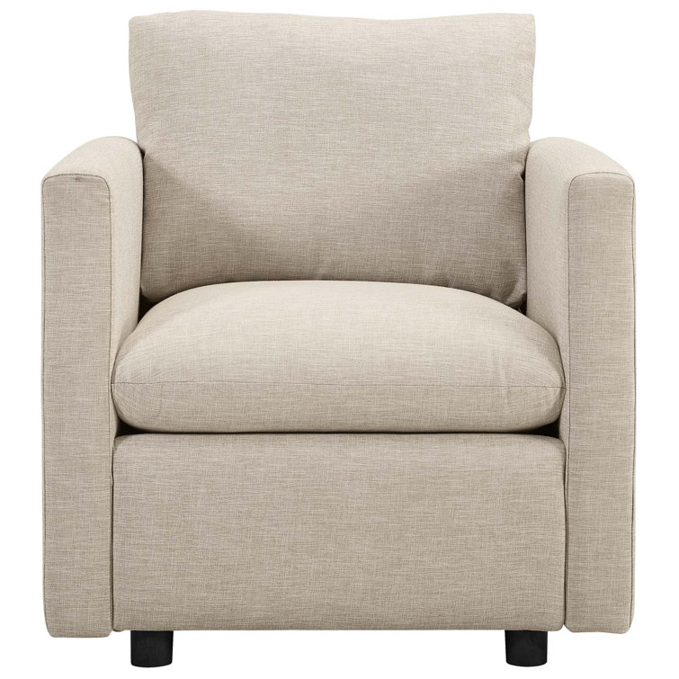 Beige Modern Lounge Accent Chair with Black Wood Legs