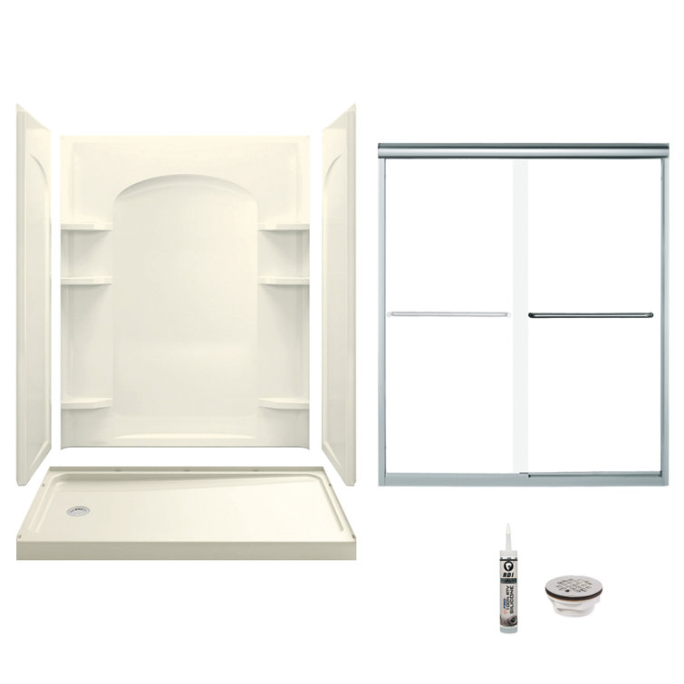 60" White and Chrome Frameless Sliding Shower Kit with Vikrell Base