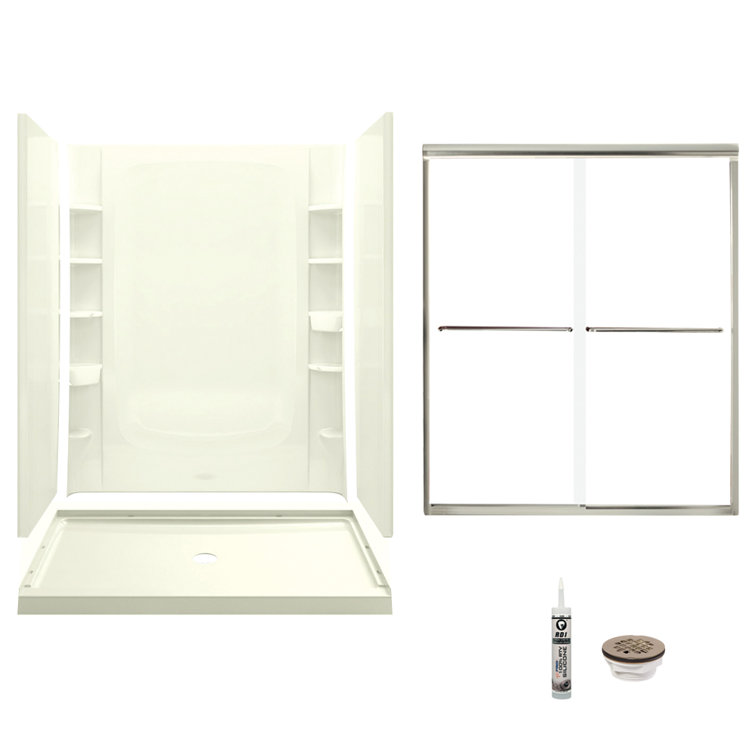 60" Frameless Rectangle Sliding Shower Kit with Clear Tempered Glass and Brushed Nickel Hardware