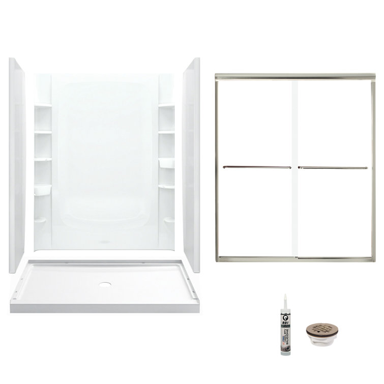 60" Frameless Rectangle Sliding Shower Kit with Clear Tempered Glass and Brushed Nickel Hardware